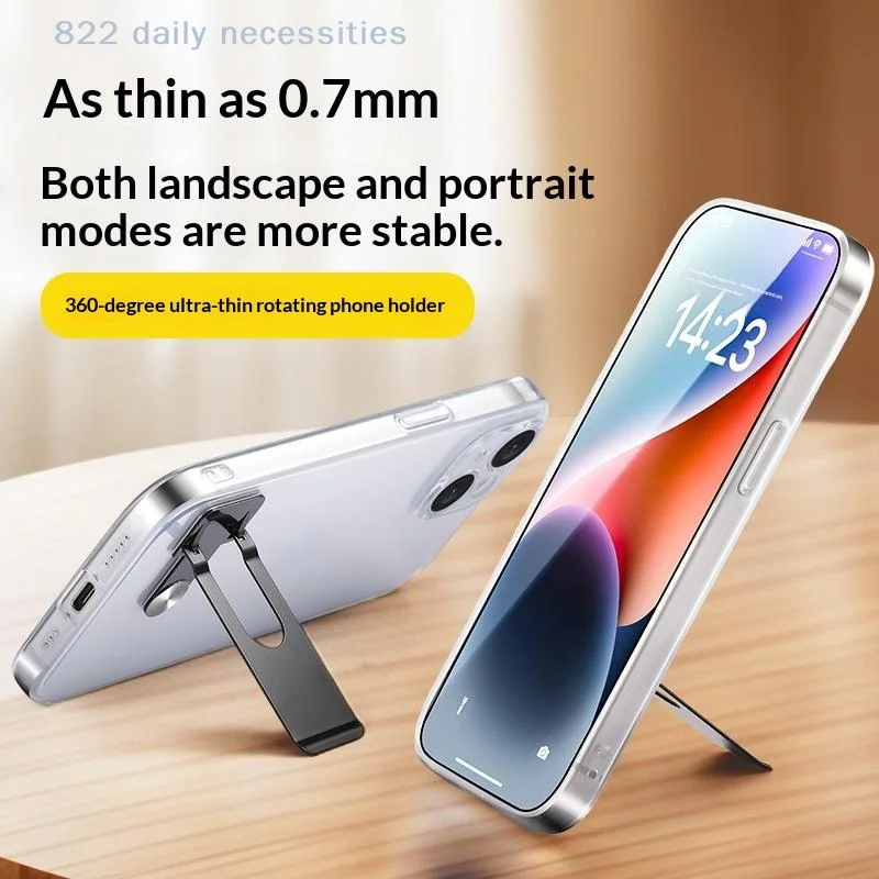 0.6mm Ultra Thin Mini Phone Kickstand Universal Stand Minimalist Foldable Holder for Smartphones Tablet Daily Use Black