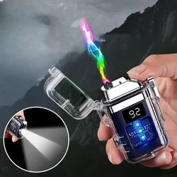 Electric Lighter USB Rechargeable Cool Windproof Dual ARC Plasma Lighters LED Light Battery Display for Outdoor Camping Gadgets