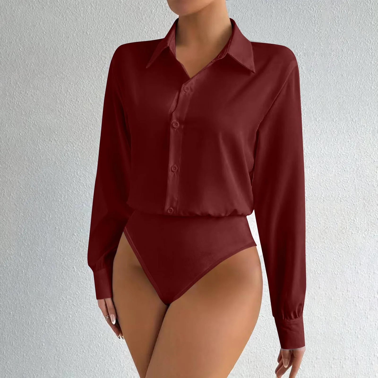 Damen Satin-Hemdbluse mit Oversized-Reverskragen, Knopfleiste, Langen Ärmeln, Seidiger Bluse-Body, Elegantes Büro-Outfit, Jumpsuit-Oberteil – Detail 24
