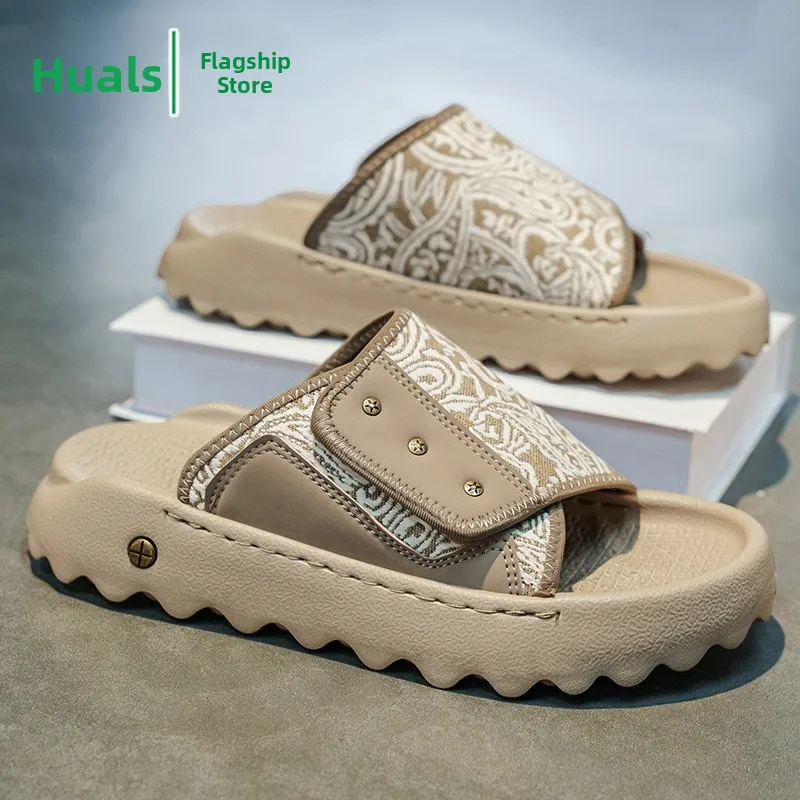 

Men's Summer Slip-On Shoes Trendy Brand Outdoor Wear Anti-Slip Soft Bottom Flat Sandals Sports Beach Shoes Korean Style Pure ...