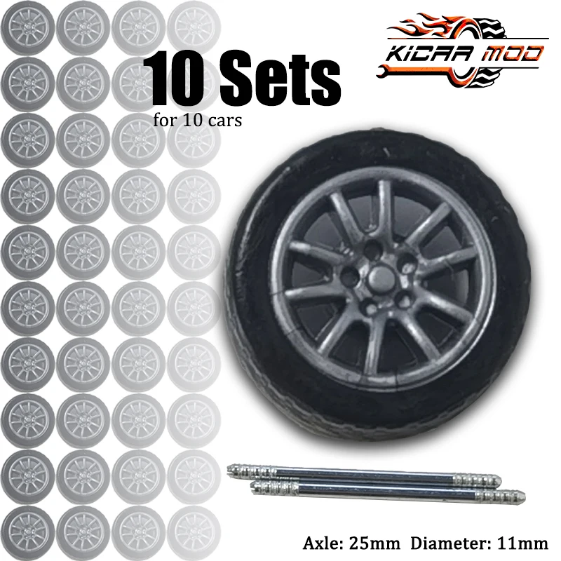 10 Sets 1/64 ABS Wheels for Ten Model Cars with Rubber Tires Basic ABS Modified Parts Racing Vehicle Toys For Tomica MiniGT