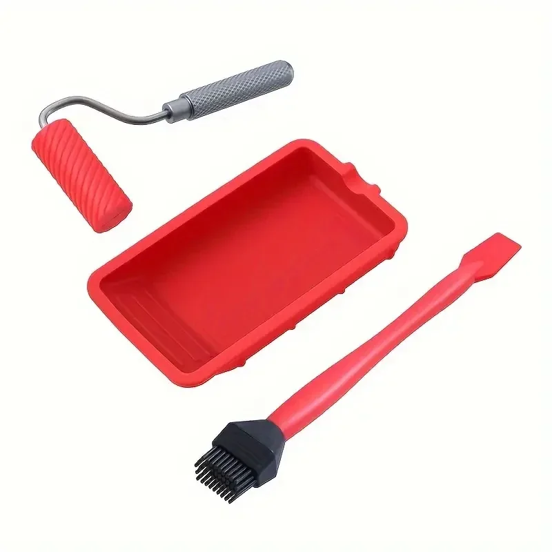 Silicone Glue Roller and Tray Carpenter Woodworking Tool Glue Applicator Brushing Painting Whitewash Kit Decoration Tools Parts