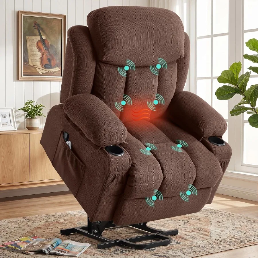 Electric Power Lift Recliner Chair Sofa with Massage and Heat for Elderly, Lift Chair with Cup Holder and Side Pockets for Livi