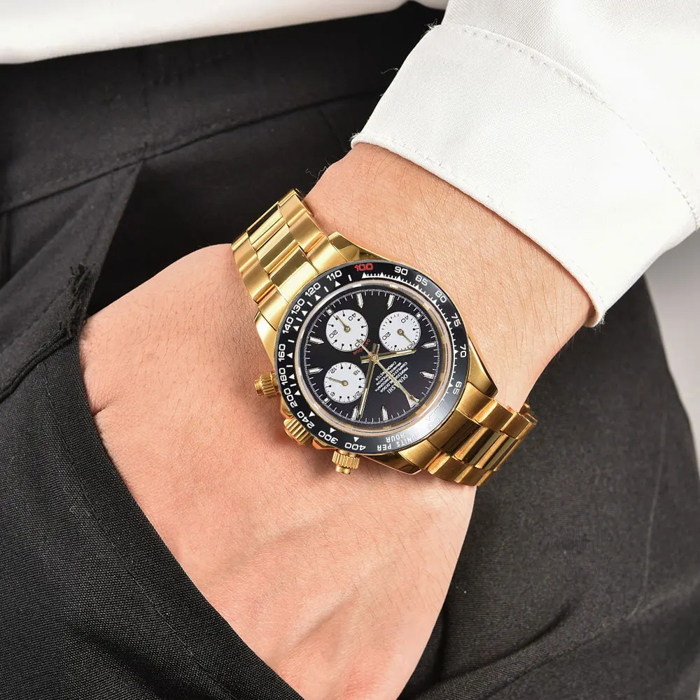 Orologio da polso da uomo personalizzato in oro da 39 mm VK63 movimento cronografo vetro zaffiro orologio da uomo d'affari di lusso
