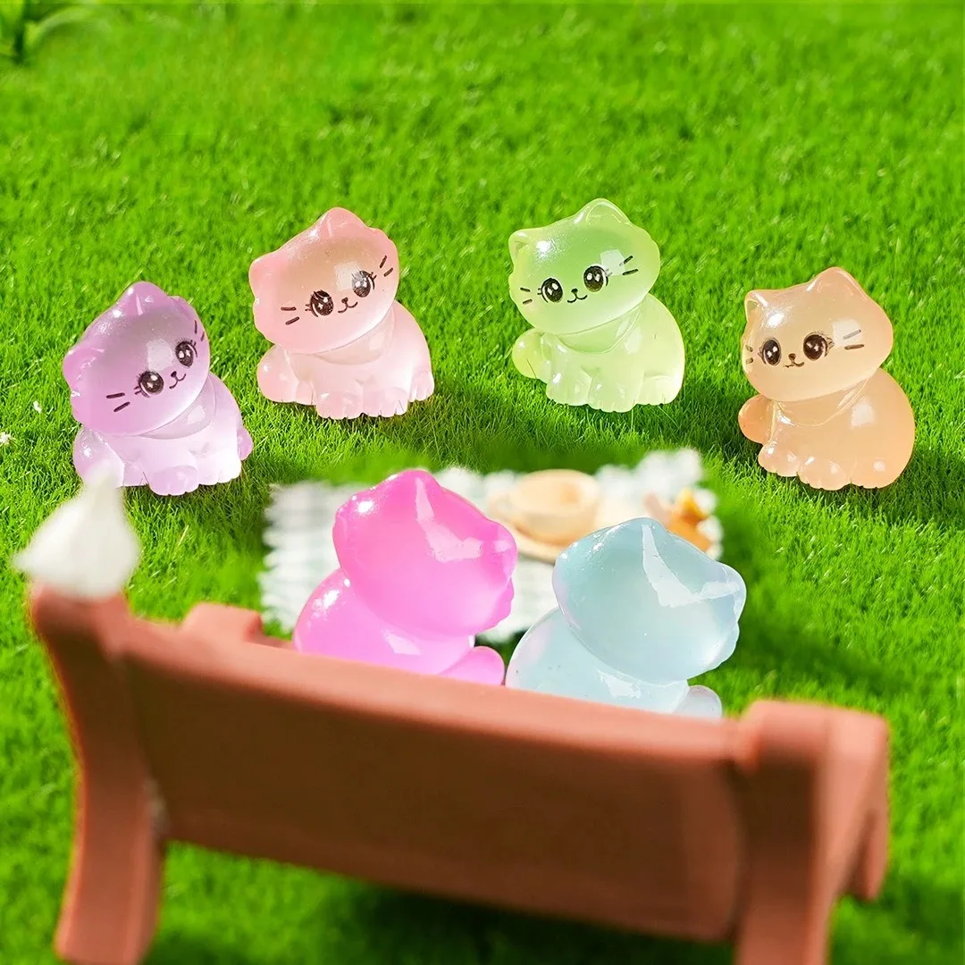 10pcs Miniature Noctilucent Cute Kitten Colorful Cat Micro Landscape Ornaments for Decorations Decor Room Desk Accessories