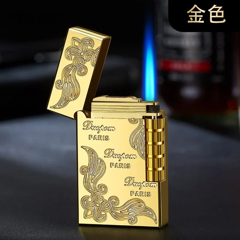 

Metal Blue Flame Lighter Steel Sound Lound Inflatable Windproof Straight-up Side Pulley Ignition Lighter Smoking Accessories