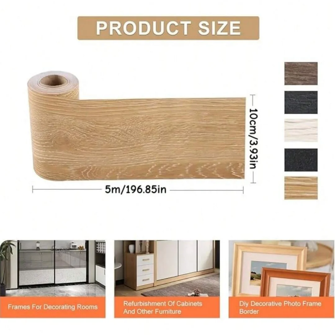 1 قطعة 5 متر x 10 سنتيمتر واقعية الخشب الحبوب إصلاح لاصق شريط لاصق الطابق الأثاث تجديد التفاف خط ملصق ديكور المنزل