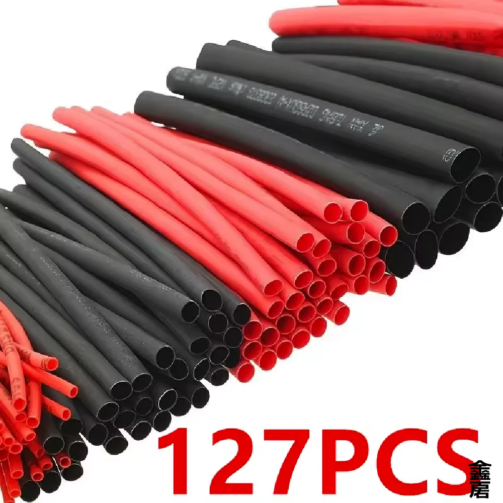 127PCS Black Red Heat Shrink Tubing 2:1 Assortment Polyolefin Tube Car Cable Sleeving Wrap Wire Kit