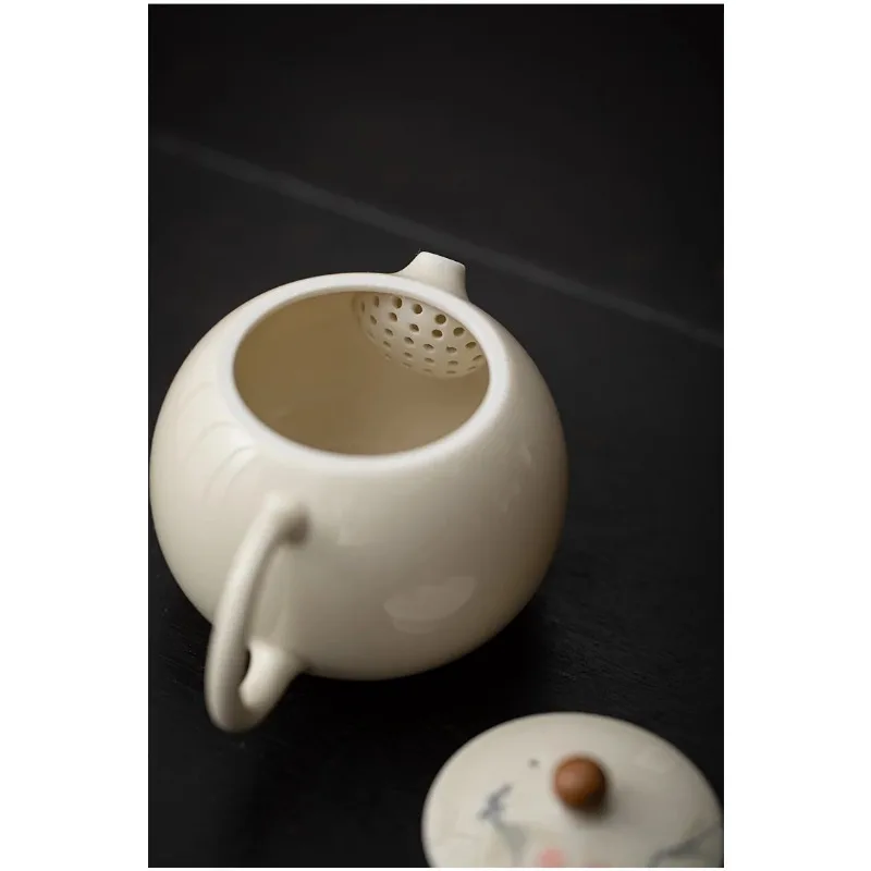 Hand Painted Grass and Wood grayTeapot Household Large Ceramic Teapot Single Pot Kung Fu Tea Set Tea Ceremony Tea Divider