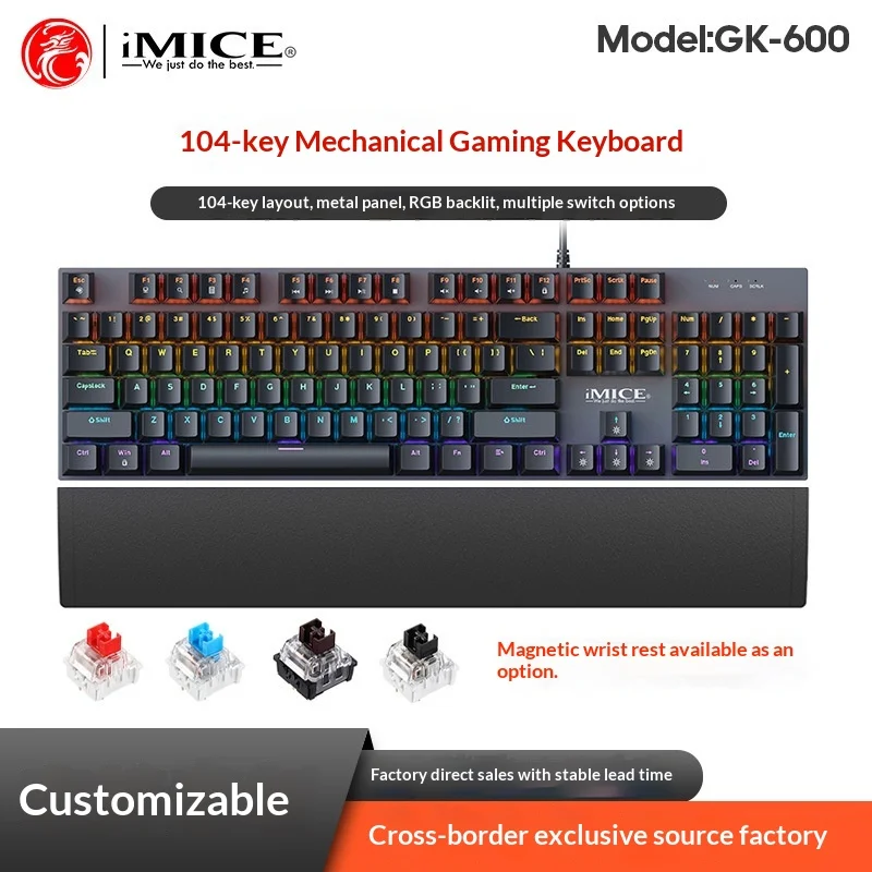 Imice Mechanical Gaming Keyboard Gk-600 Usb Wired Rgb Backlit Blue Red Switch Metal Panel Magnetic Wristpad Ru Layout For Gamers