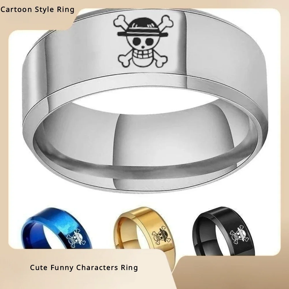 New Cartoon Style Ring Surrounding Luffy Straw Hat Logo Ring White Beard for Woman Men and Children Cute Funny Characters Rings