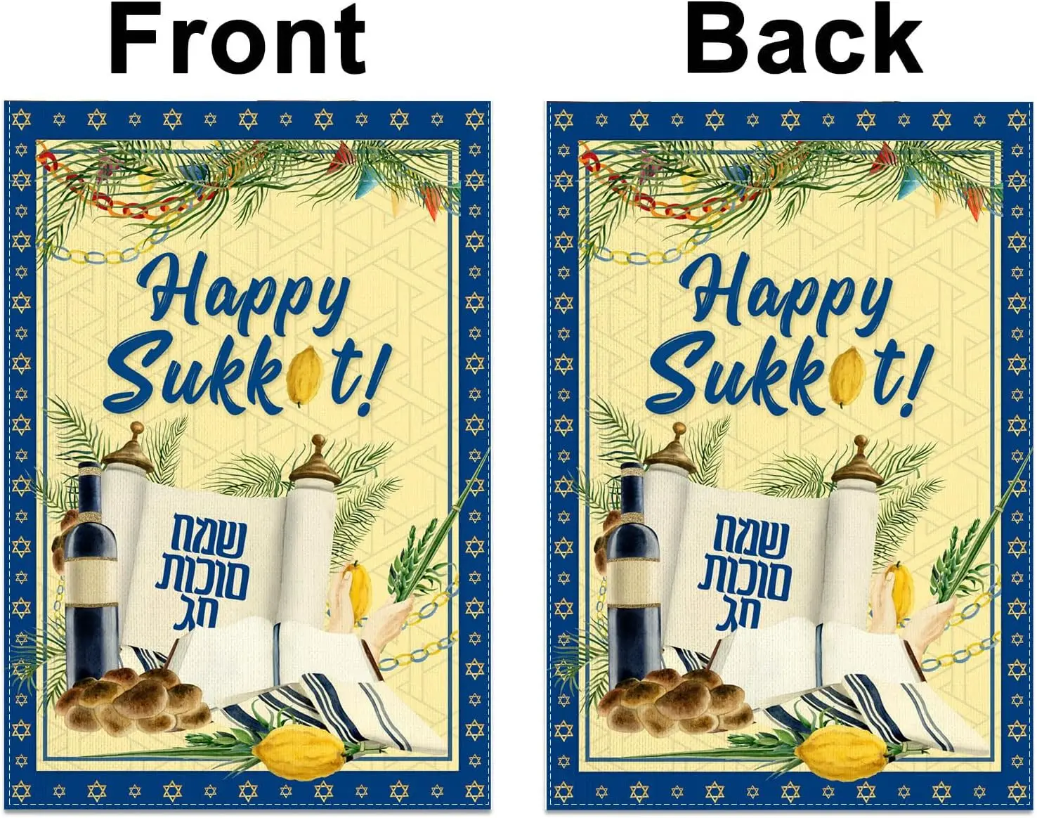 Happy Sukkot Garden Flag 12x18 Inch Double Sided Sukkah Yard Flag Jewish Judaica Decorations and Supplies for Home