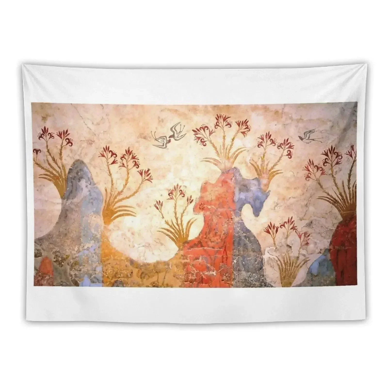 Minoan Spring Fresco West Wall Swallows Scene Tapestry Aesthetic Home Decor Wall Carpet Home And Comfort Decor Tapestry