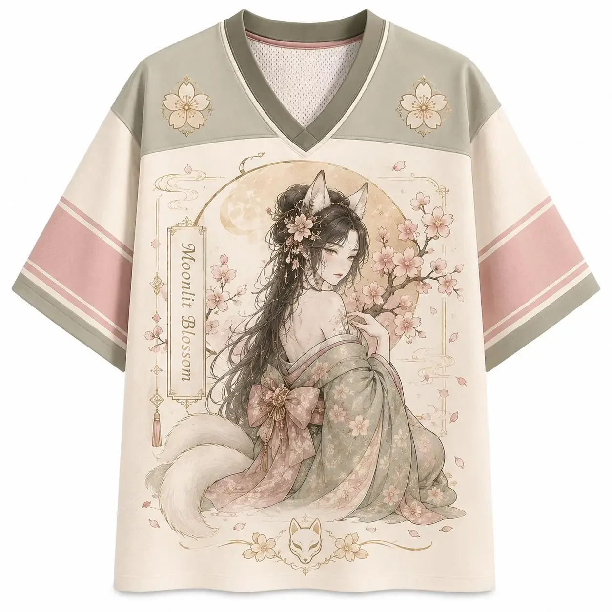 Sommermode Neues Retro-Kirschblüten-Fuchs-Elfen-Design 3D-Druck Y2K Outdoor-Freizeit-Fitness-Stil V-Ausschnitt Schnelltrocknendes T-Shirt Groß – Detail 2