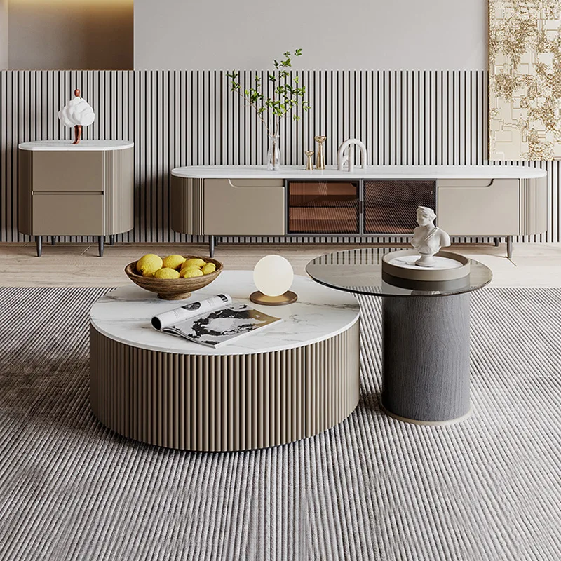 Simple rock slab coffee table TV cabinet living room size round combination light luxury Italian minimalist designer Internet ce
