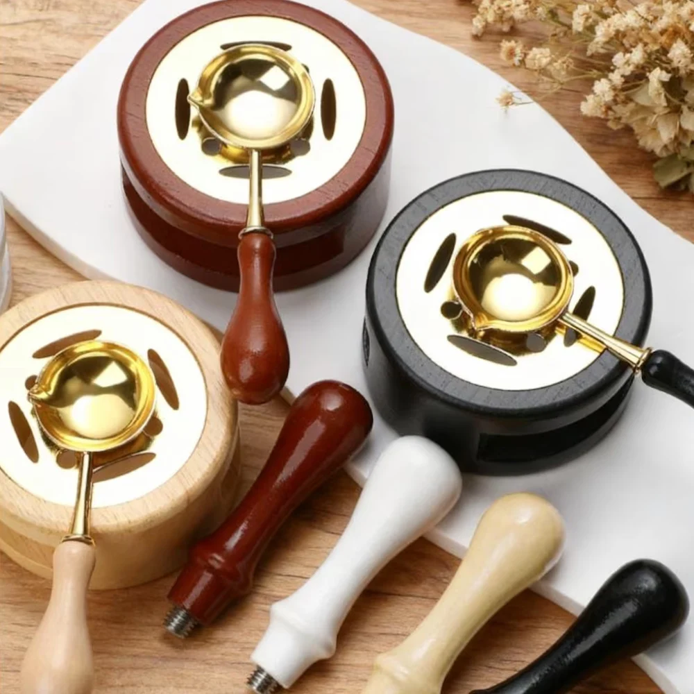 

2/3Pcs Sealing Wax Stamps Set Solid Wood Vintage Wax Seal Stamp Heating Stove Kit for Wedding Invitations Cards Envelopes Gifts