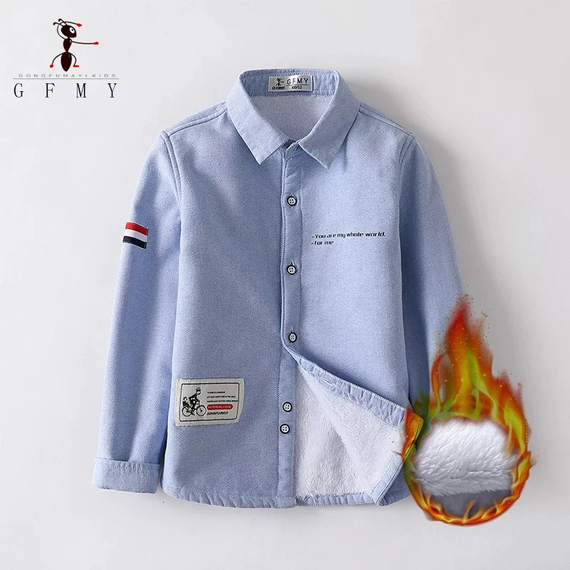 GFMY 2023 Children's Plush White Shirt Velvet Winter Fashion Boys' Blue Shirts School Warm Blouse Big Kids' Clothing 1to12 Years