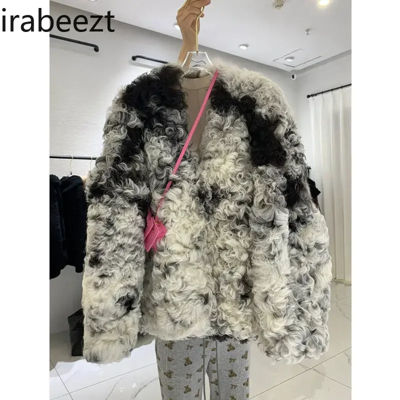 Fashion Tie Dye Faux Fur Cardigan WomenTops Autumn Coat Femininity High-grade Feeling Winter Hot Sale Women Coat and Jackets