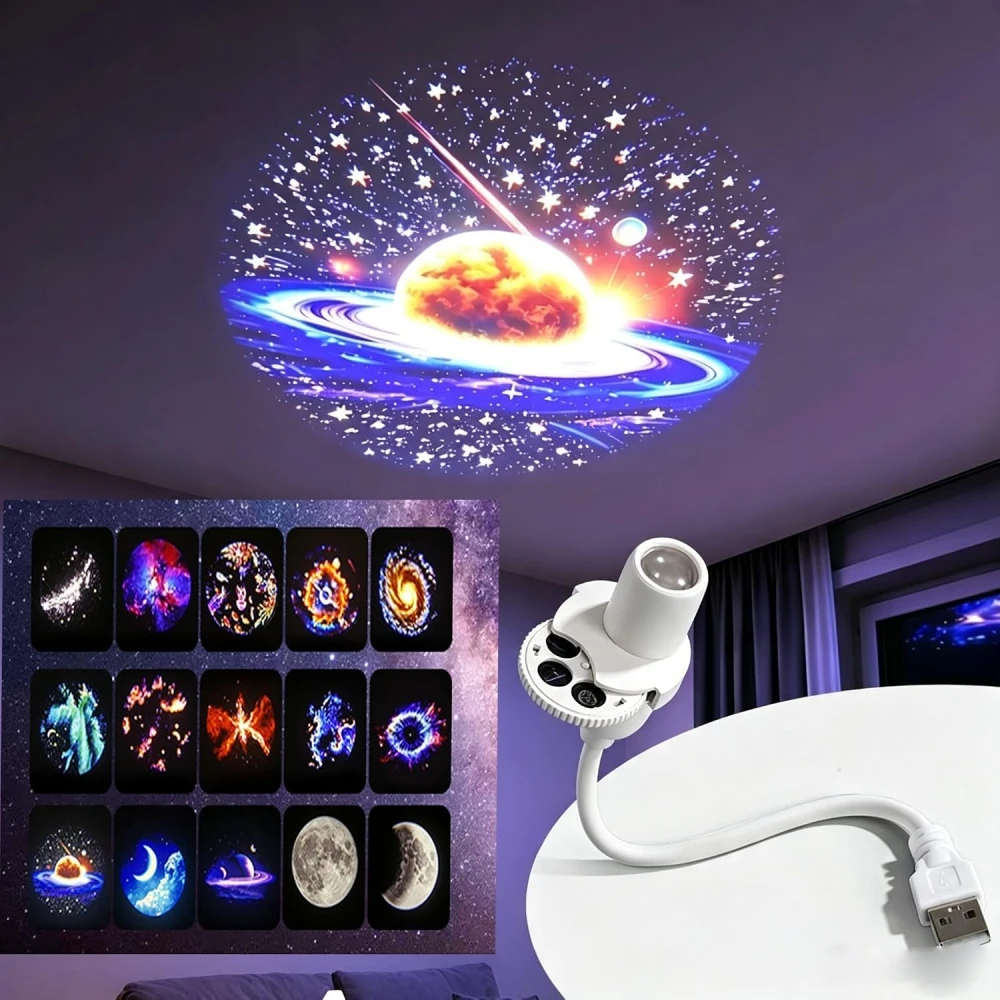 LED Starry Sky Projector Moon Galaxy Night Light with 360 Degree Flexible Gooseneck 15 Patterns for car Bedroom christmas gift