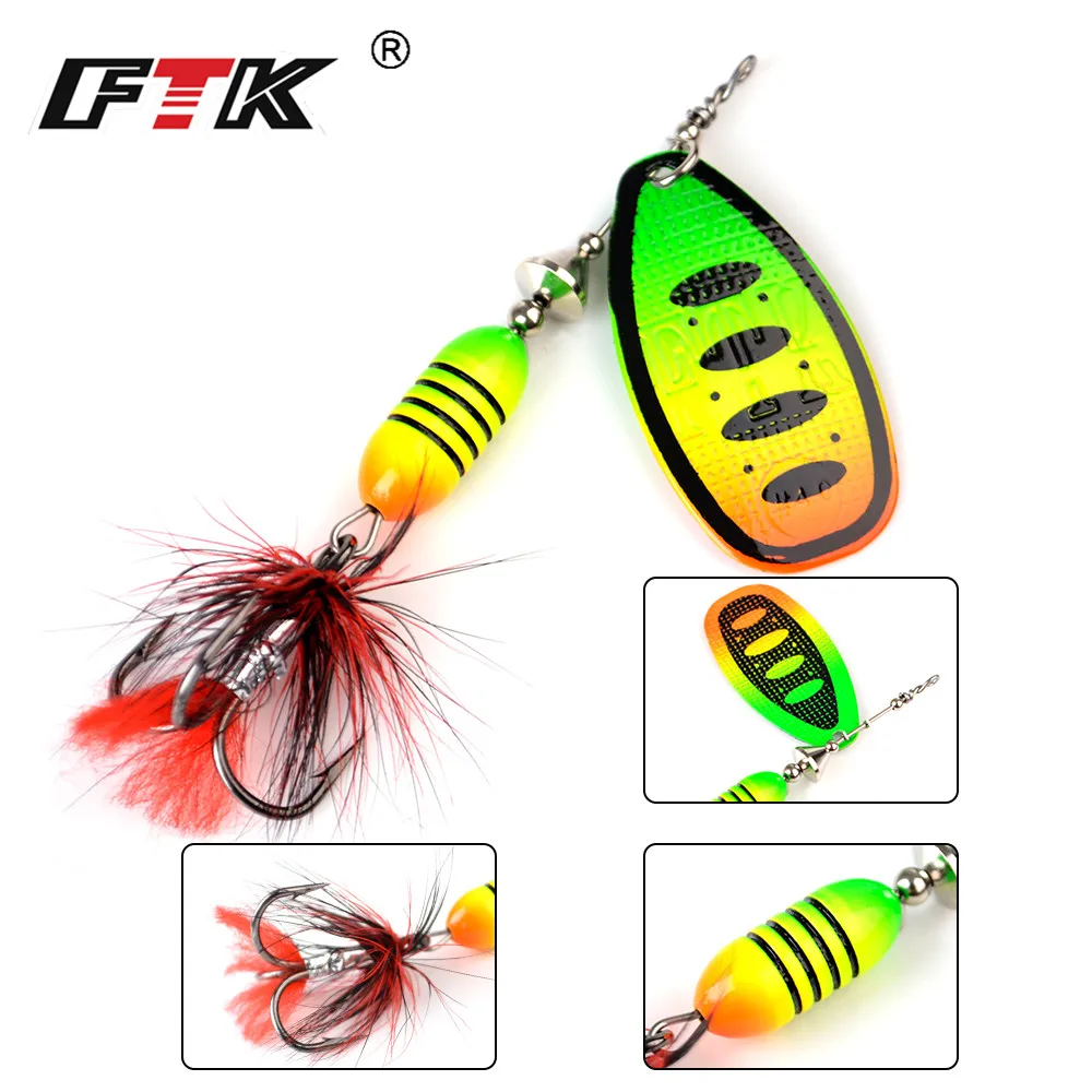 FTK Spinnerbaits Fishing Lure Spoon 17.5g Feather Saltwater Lure Accessories Treble Hook for Bass Trout Crappie Wobblers Tackle