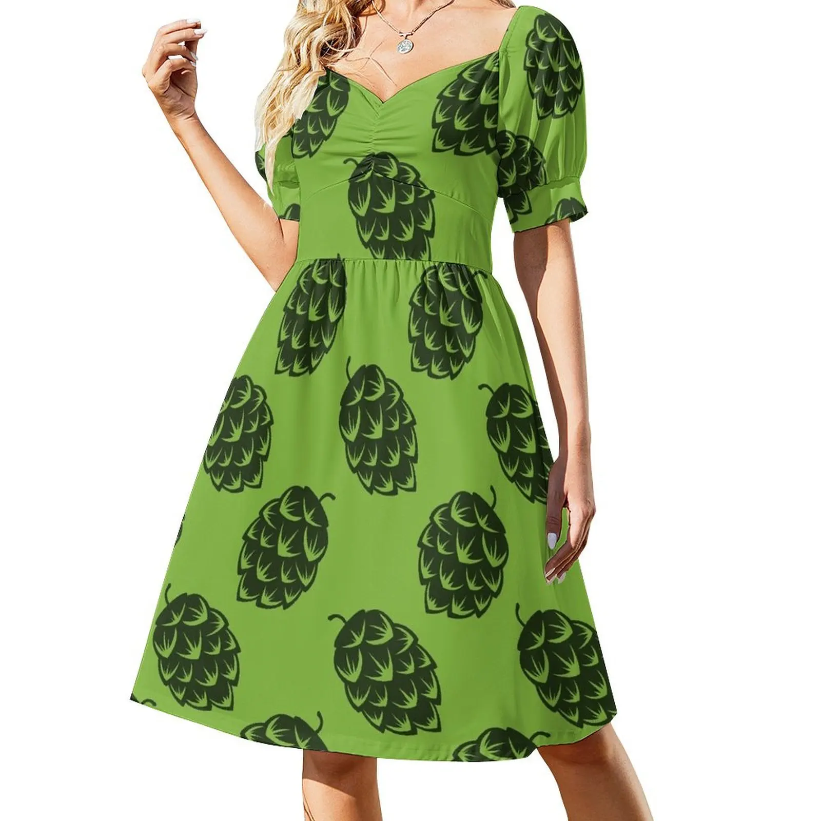 

Seamless pattern with green beer hops Short-Sleeved Dress Women's summer suit prom dress 2025 women's clothing trend 2025