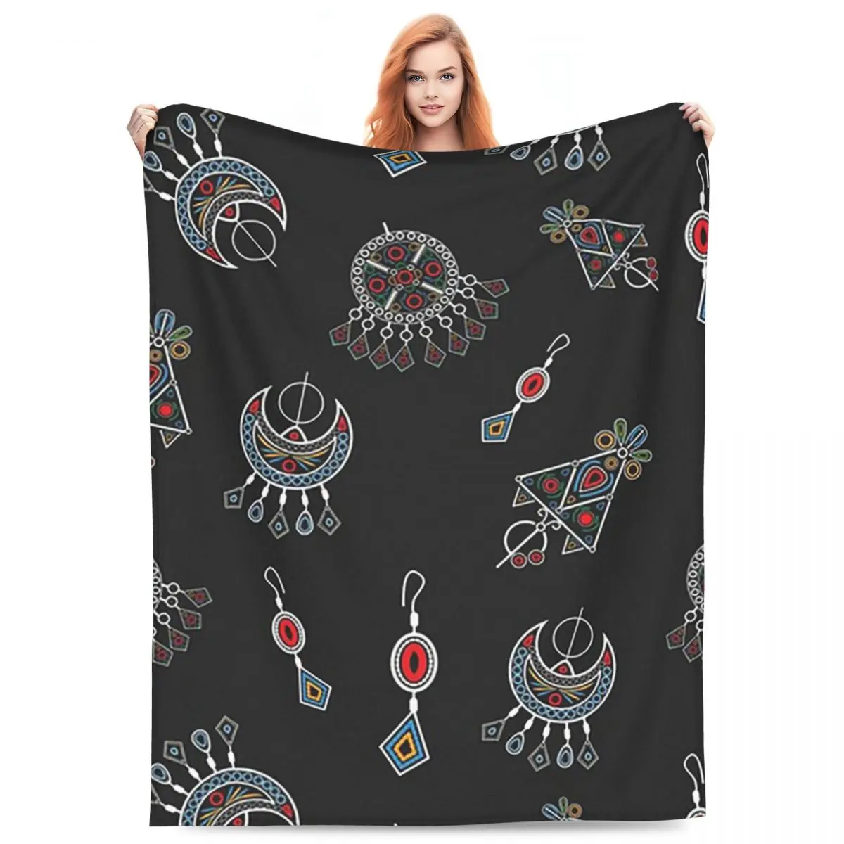 Kabyle Jewelry Amazigh Africa Ethnic Style Blankets Fleece Blanket Portable for Home Bedroom Travel Throws Bedspread Quilt