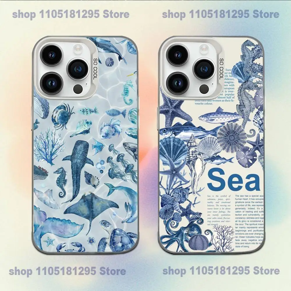 

Fish Shark Blue Sea Ocean Phone Case For iPhone XR,17,16,15,14,13,12,11,X,Mini,Pro,E,MAX White Candy Matte Shockproof Cover