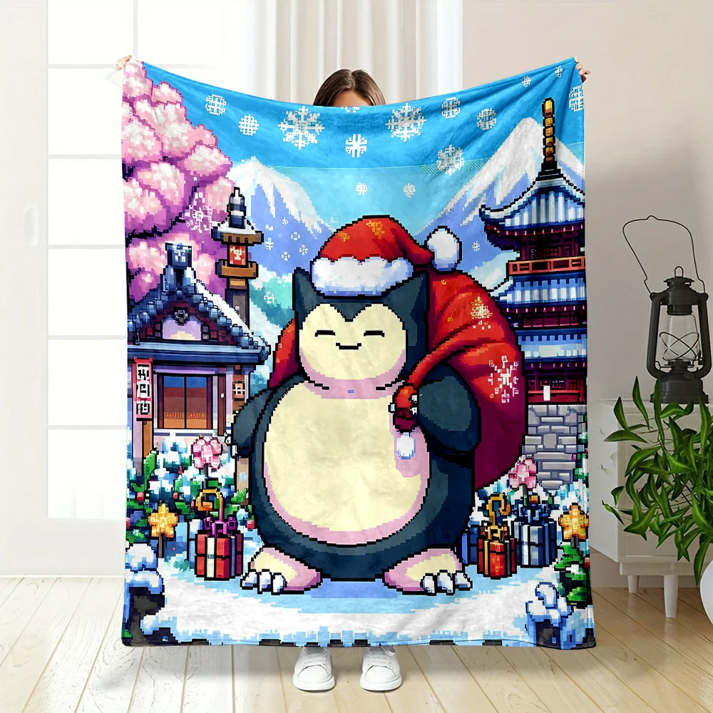 Pokemon Cute Snorlax Pink Blanket Warm Soft Fluffy Kids and Adult Sofa Bed Throw Blanket Outdoor Travel Camping Sheet