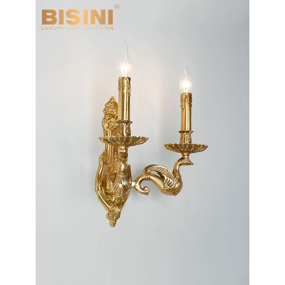 European Rococo Style Vintage Bronze LED Wall Lamp Sconce Wax Brass Candle Stick Home Lighting with Classic Vintage Design
