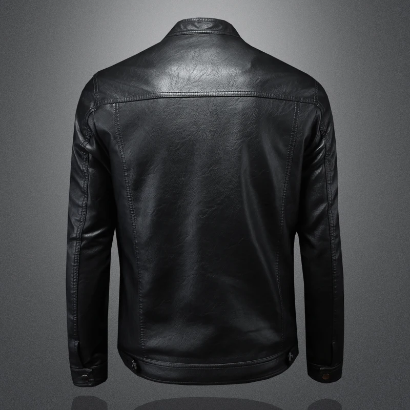 Chaqueta de cuero de alta calidad para hombre, abrigo ajustado con cremallera y cuello levantado, para motocicleta, otoño e invierno, M-4XL