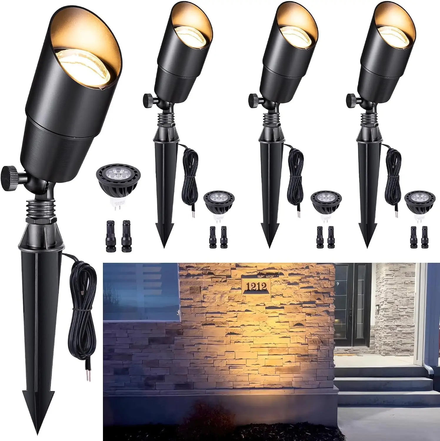 Brass Landscape Lighting Black Outdoor Low Voltage Spotlights Led 12V Wired Uplights Waterproof Outside Trees 5W 2700K Warm Whit