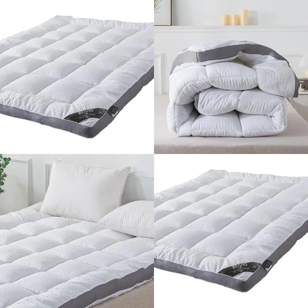 

Плюшевый пуховый альтернативный наматрасник с подушкой - роскошный очень толстый защитный коврик для полноразмерных кроватей, белый