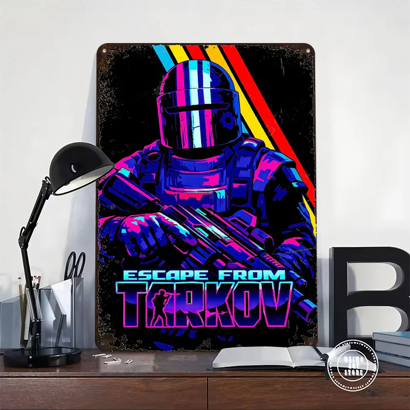 Escape From Tarkov Soldier Pop Art Personalized 3D Textured Metal Poster Wall Art Vintage Tin Signs for Room Decoration Items
