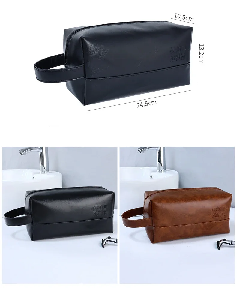 Zipper PU Leder Männer Business Tragbare Lagerung Tasche Toilettenartikel Organizer Frauen Reise Kosmetik Tasche Hängen Wasserdichte Waschen Beutel – Detail 1