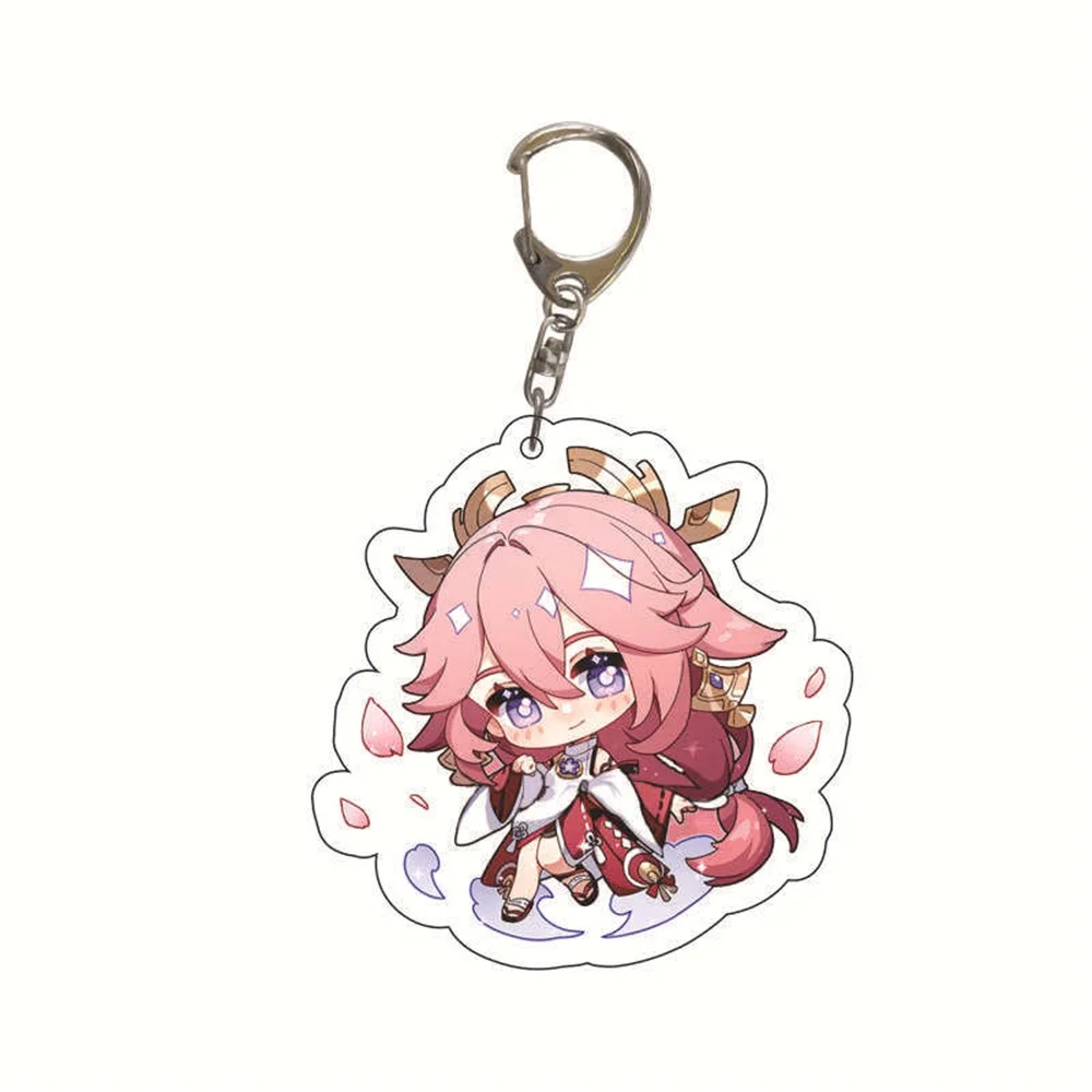 Anime Keychain G Impact Venti Paimon Zhongli Yelan Klee High Definition KeyChains Cute Bag Pendant Key Chain Gifts