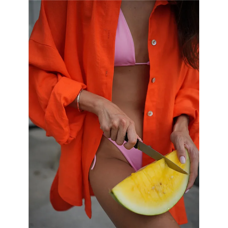 Koszule damskie zapinane na guziki CGS, bluzki z długim rękawem z bawełnianej gazy, codzienne bluzki z kołnierzykiem, luźny krój