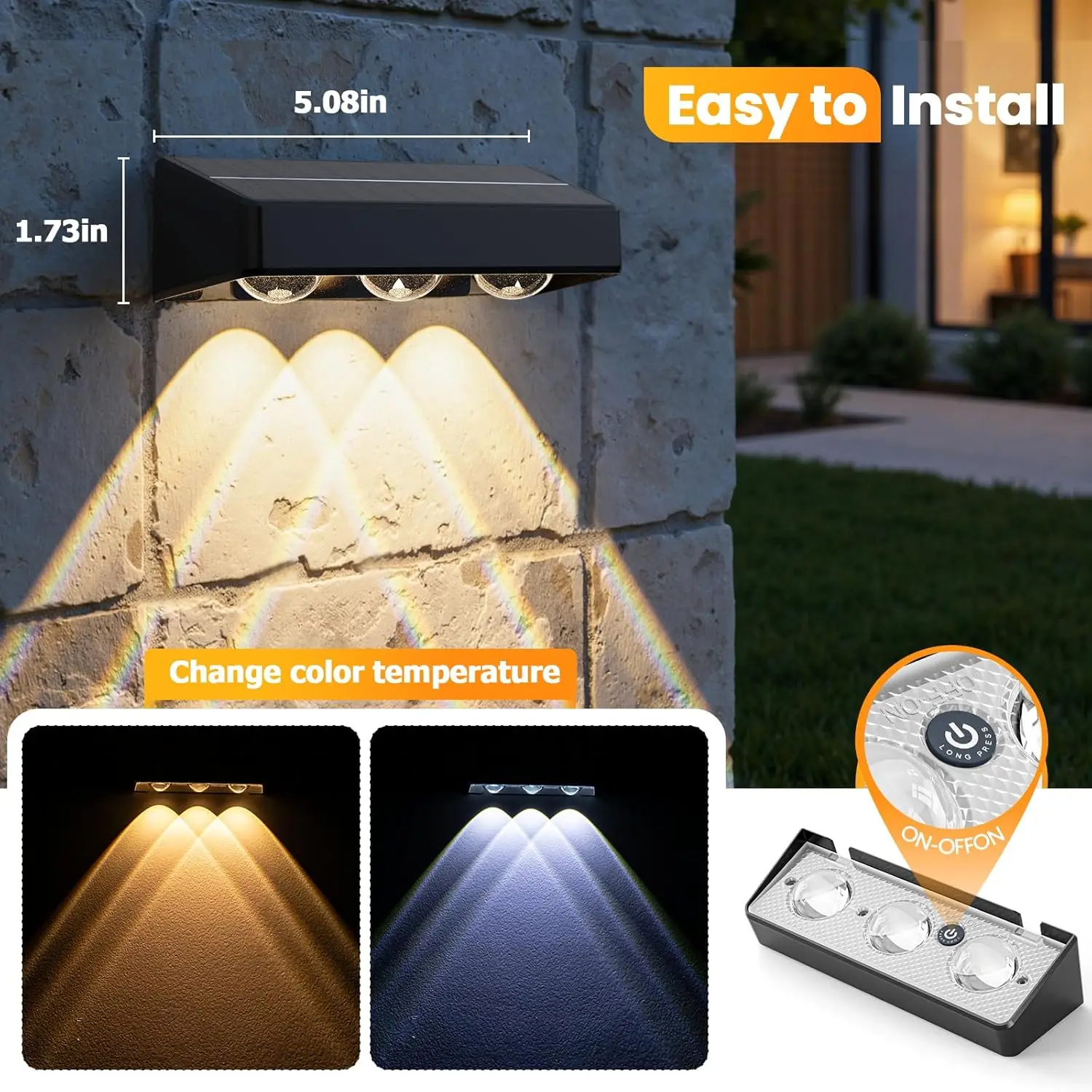 Solar Fence Lights, 12 Pack RGB Waterproof LED Outdoor Deck Lights with Lenses for Yard, Railing, Patio - Black