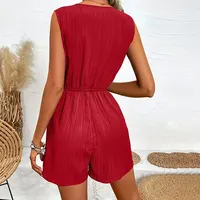 Jump Suit Women Overalls Playsuits Vacation One Pieces Outfits Romper Summer Casual Cross V-neck Sleeveless Solid Short Female - Image 6