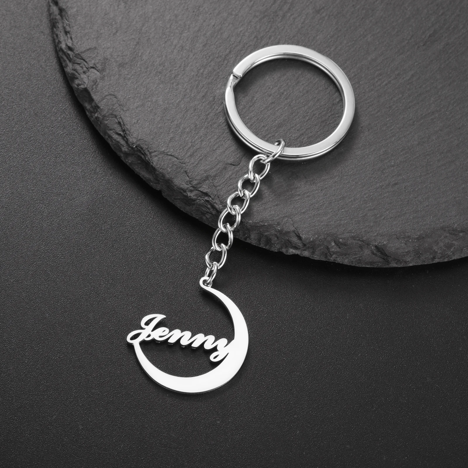 Fishhook Supernatural Amulet Moon Keychain Personalized Custom Name Christmas Gift For Women Men Stainless Steel Jewelry