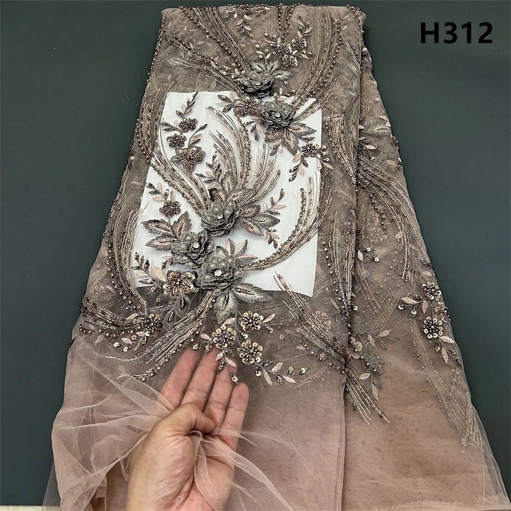 

African Nigerian High Quality 2024 Latest Sequins Tulle Lace Fabric Sewing Guipure Beads Stone Embroidery Dresses 5yards H312