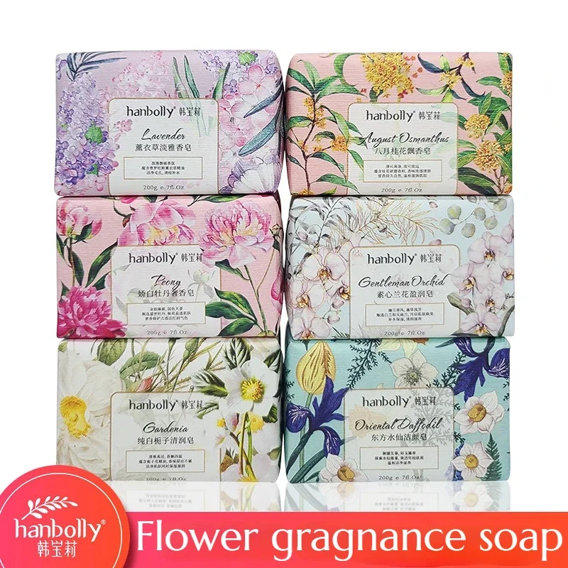 Jabón de Perfume de flores Hanbolly, fragancia de baño, jabón de Perfume de lavado de manos con aceite esencial y olor de flores, 200g