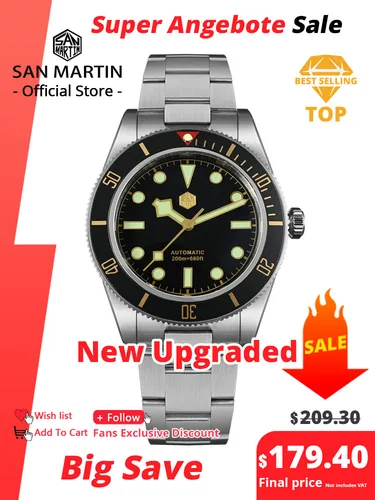 San Martin nuevo 40mm BB58 Retro Reloj de buceo de lujo NH35 relojes mecánicos automáticos para hombres zafiro luminoso 20Bar Reloj SN0008