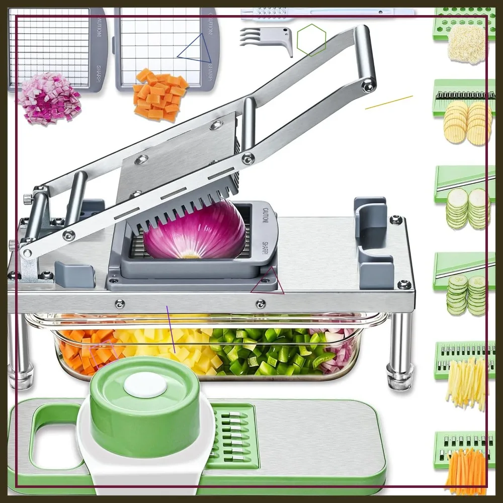 

8-Blade Vegetable Chopper with Container, Stainless Steel Food Dicer & Mandoline Slicer for Easy Salad Prep
