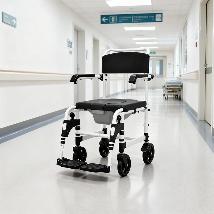 Mobile Aluminum Shower Commode Chair PU Seat PE Backrest 5 Inch Casters Hospital Home Care KDB Health KDB-691E Lightweight