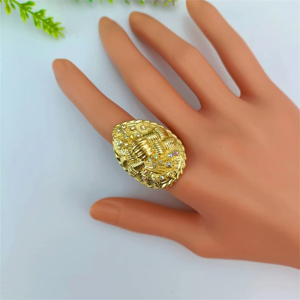 EMMA خاتم الخطوبة الفاخر خمر مجوهرات نسائية سحر الذهب اللون خواتم الزفاف الكبيرة للنساء FHK15550