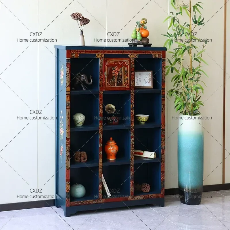 Solid Wood Tibetan Bogu Shelf Zen Duobao Pavilion Display Cabinet for Living Room Tea Room Retro Homestay Decoration Bookcase