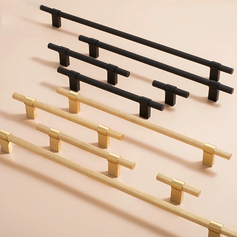 

Creative Knurled Brass Cabinet Handle Light Luxury Industrial Style Cabinet Door Handle High-end Black Gold Long Handle