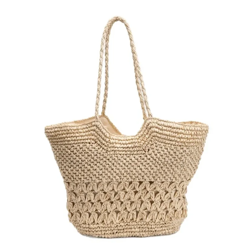 Hollow Woven Paper Rope Straw Tote Bag Handmade Seaside Style Large Capacity Shoulder Bag for Women Beach Holiday Travel view 5