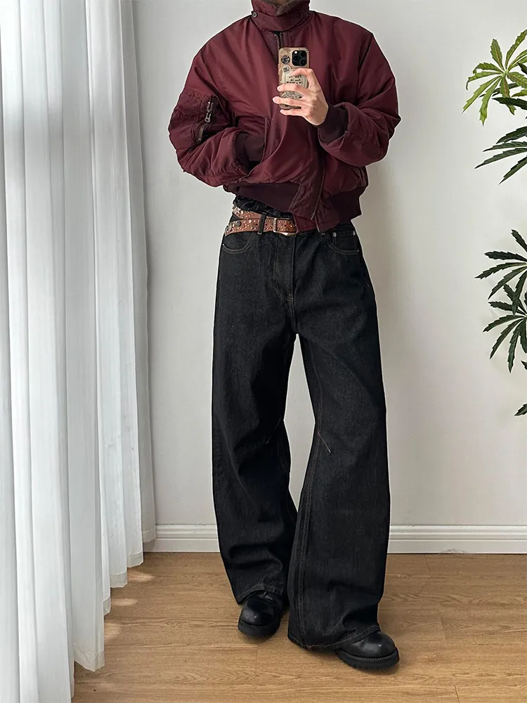 Retro American Bald Eagle Design Men's Straight Leg Jeans Original Cowhide Knife  Wear Resistant Casual Trousers view 4