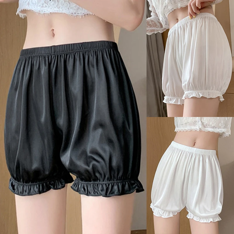 

Anti Exposure Ice Silk Bloomers Safety Pants Ruffles Lace Lolita Satin Knickers Women's Panties Jk Safety Shorts Bloomers